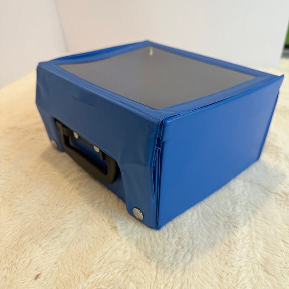 Vintage Blue Plastic Toy Storage Display Box Folding Carry Case Handle - Picture 7 of 11